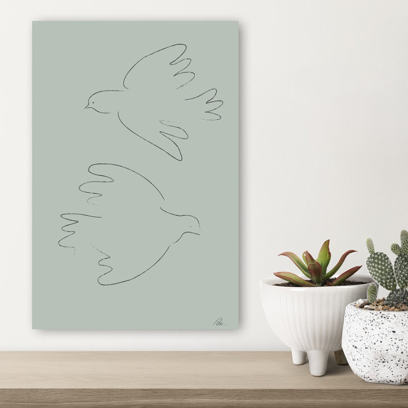 Flying Peace Doves Minimalist Bird Wall Art Print 1 Piece Wrapped Canvas Wall Art, 45.72cm H x 30.48cm W