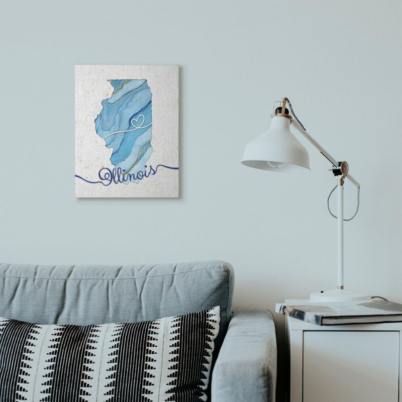 «Illinois Agate Blue US State Design», impression sur toile, H 20 po x l 16 po, Toile tendue