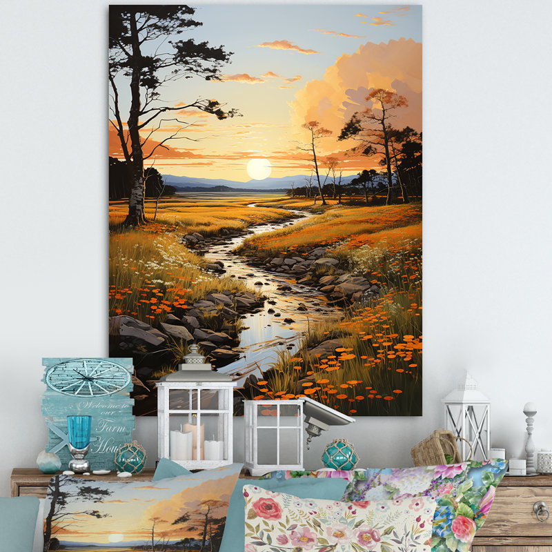 «Benedith Sunrise Golden Hour Pastoral II», reproduction sur toile, H 32 po x l 16 po x P 1 po, Toile tendue