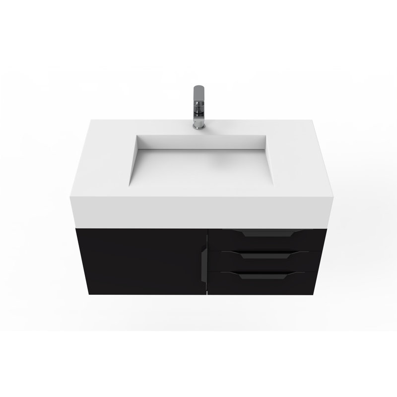 Nile 36" Wall-Mounted Single Bathroom Vanity Set, White, Black, Black