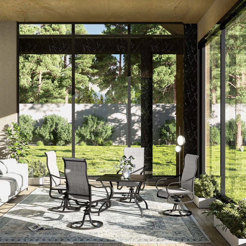 Ensemble repas pour 4 personnes Lindie, Gris clair, L 38 po x l 38 po x H 29 po