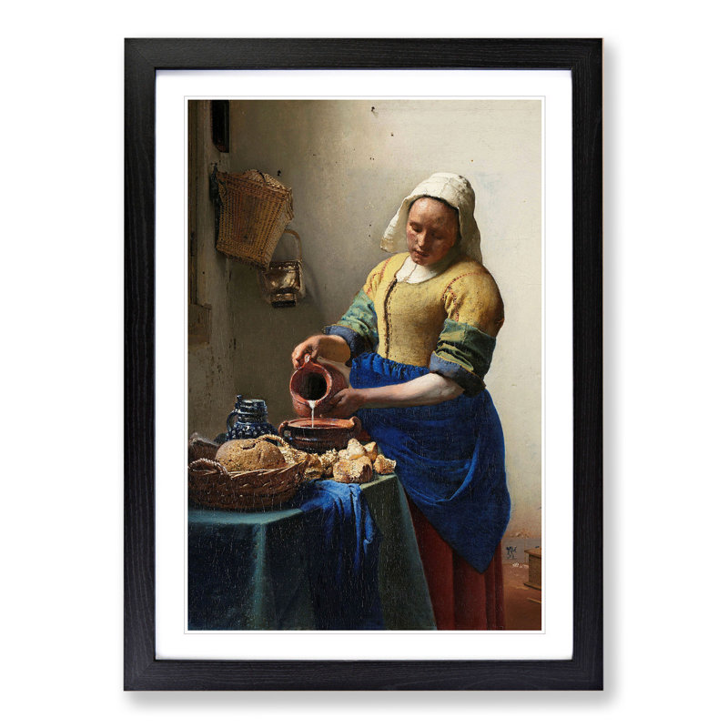 The Milkmaid by Johannes Vermeer - Picture Frame Painting, 36cm H x 27cm W x 2cm D, Black Framed