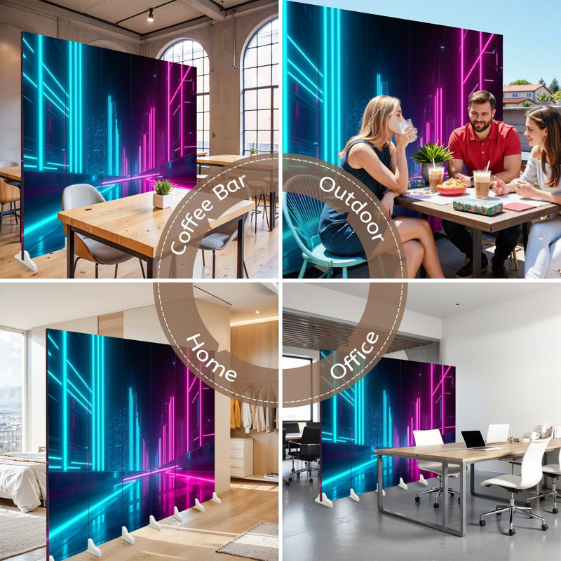 Paravent 6 panneaux à cloison pliable Royal Futuristic Neon Cityscape, 6, 71" H x 96" W x 1" D
