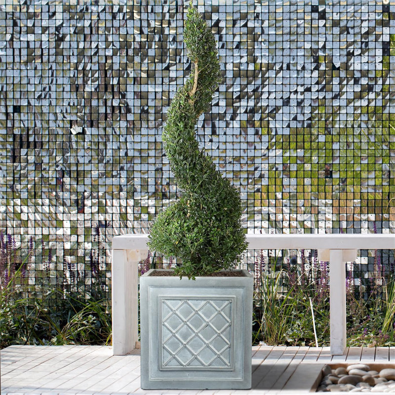 Square Planter | Lattice Grey Reinforced Stone Heritage Style Lazio Garden Planter With Drainage Holes, 38 Litres
