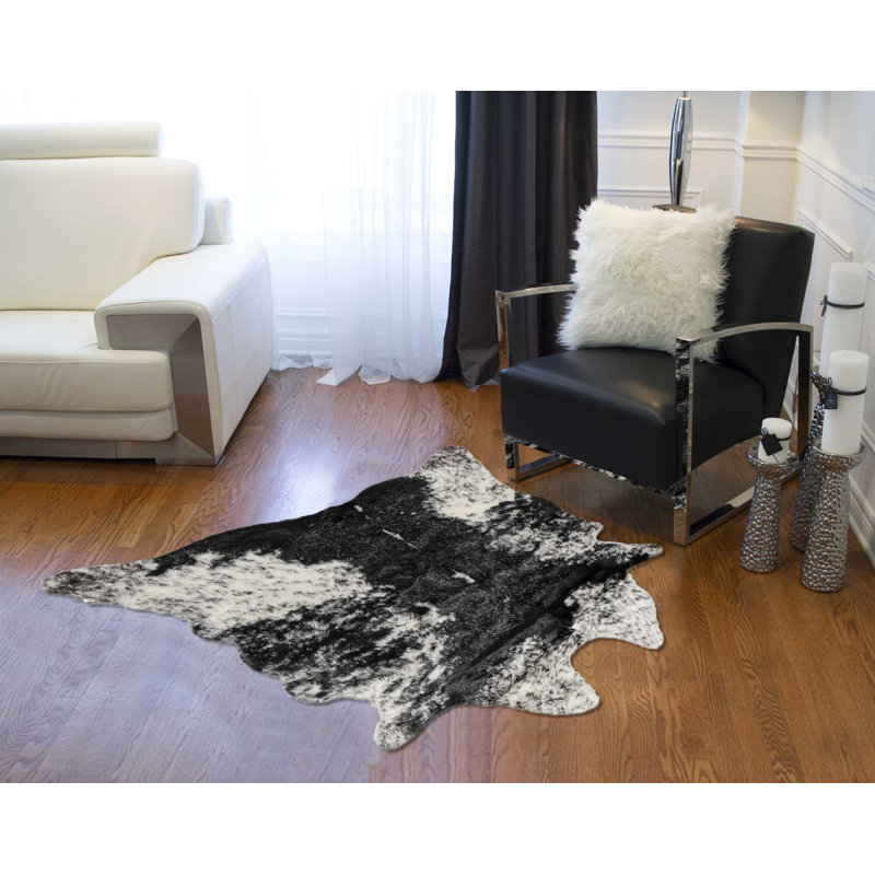 Tapis noir et blanc en polyester 0,8 po x 60 po x 51 po, Nouveauté 4 pi 3 po x 5 pi