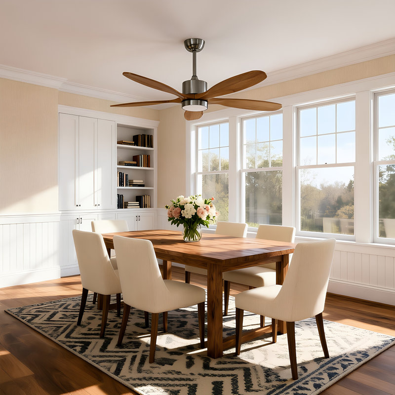  52 Inch Ceiling Fans With Lights And Remote Control, Reversible, 5 Wood Blades, 6 Speeds, 3CCT Dimmable, Noiseless,Modern Ceiling Fan For Bedroom Living Room Gazebo Patio,Stain Nickel
