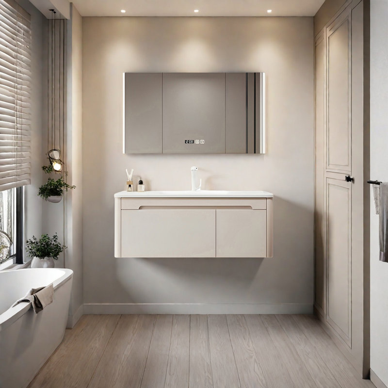 Armoire de salle de bain moderne de style minimaliste, H 19,68 po x l 47,24 po x P 20,47 po, Beige