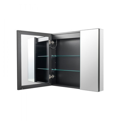 Lighted Medicine Cabinet 30 x 28" HD Tempered Glass Mirror Recessed Wall