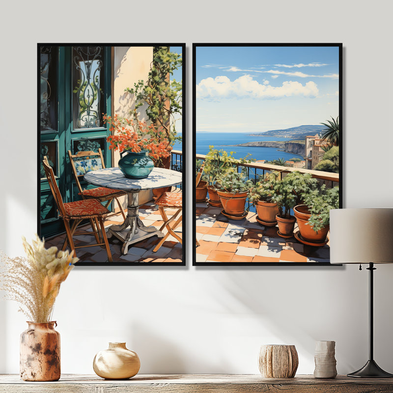 Décoration murale La Dolce, côte italienne I - Bleu, Floater Framed Print, Black, 36" H x 48" W