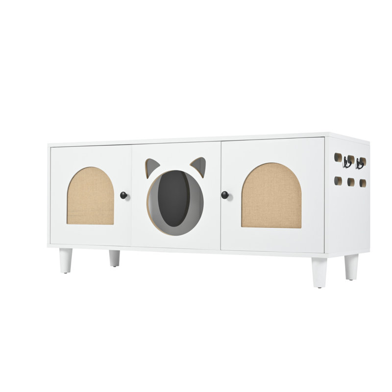 Bac à litière chat blanc crème avec porte à griffes en sisal Cat