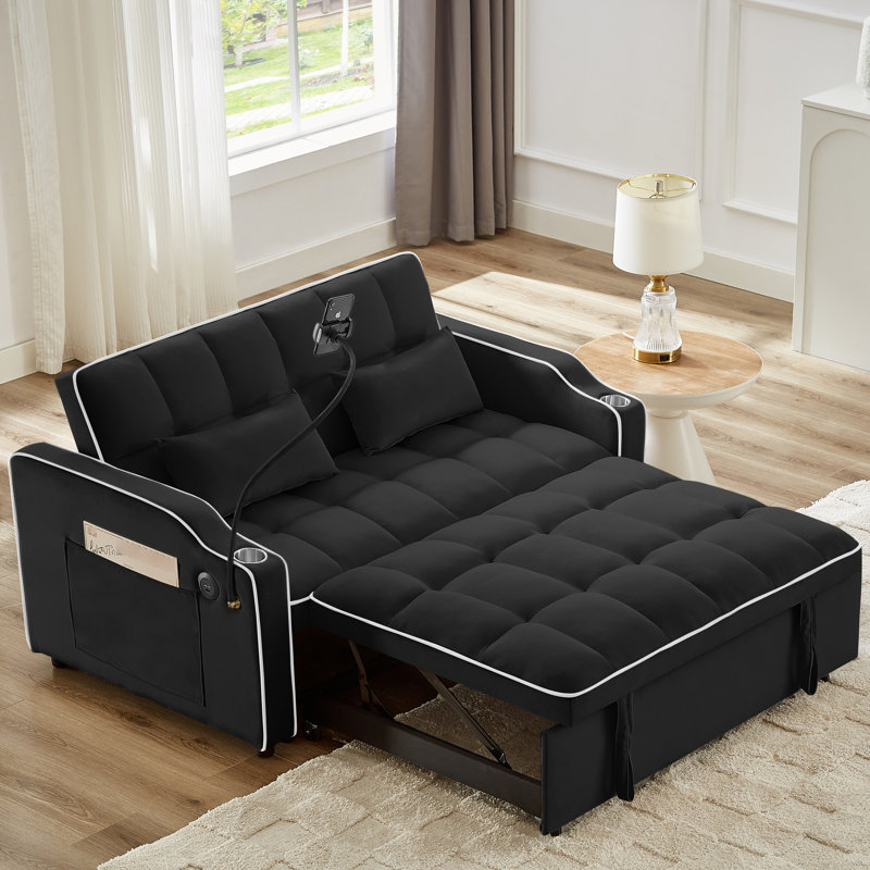 Dossier réglable moderne en noir avec port, cendrier, support pour téléphone pivotant et 2 coussins pliables inclus, Noir