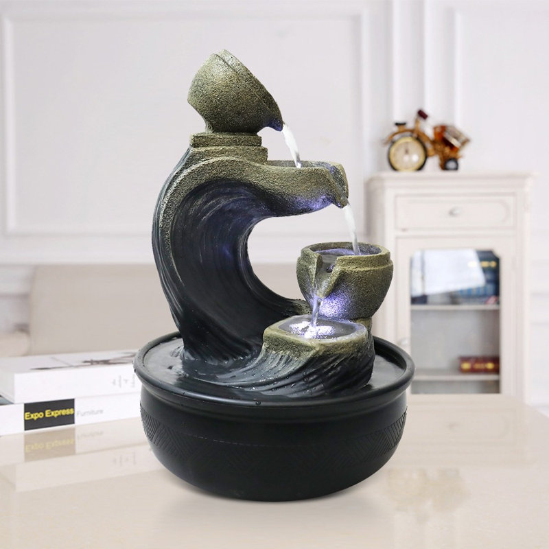 Drema Handcrafted Cascade Fountain with Lights, Black