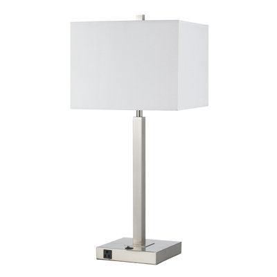 Lampe de table en acier brossé 28" avec prise usb et prise Zaha