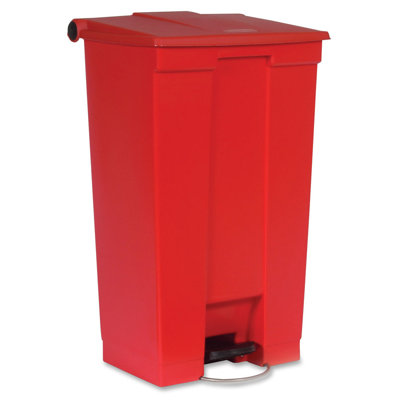 Plastic Step On Kitchen Trash Can, 24 G, Red