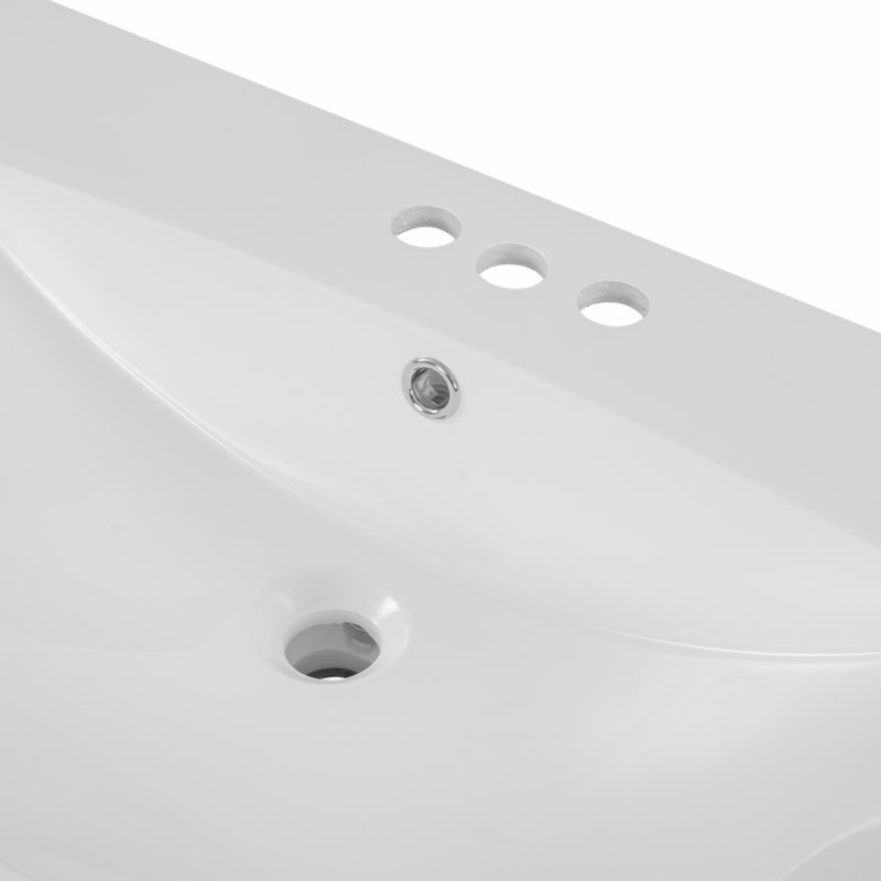 White Ceramic Rectangular Bathroom Sink with Pre-drilled Faucet Holes
