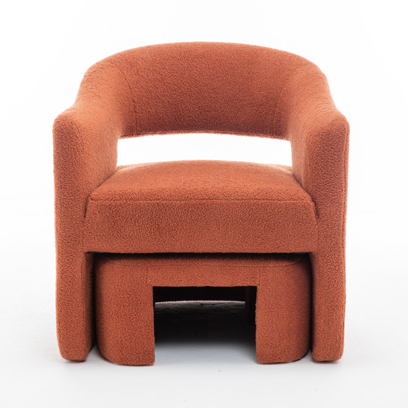 Torrence Upholstered Barrel Chair With Ottoman, Orange Faux Fur