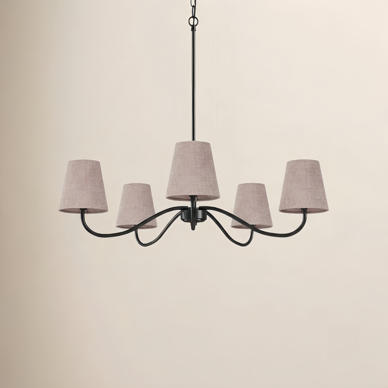 Wrought Iron 5-Light Chandelier, Matte Black, Pink