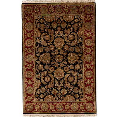 Tapis noir et rouge de haute qualité noué à la main