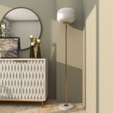 Metal White Floor Lamp with Round Ribbed Shade