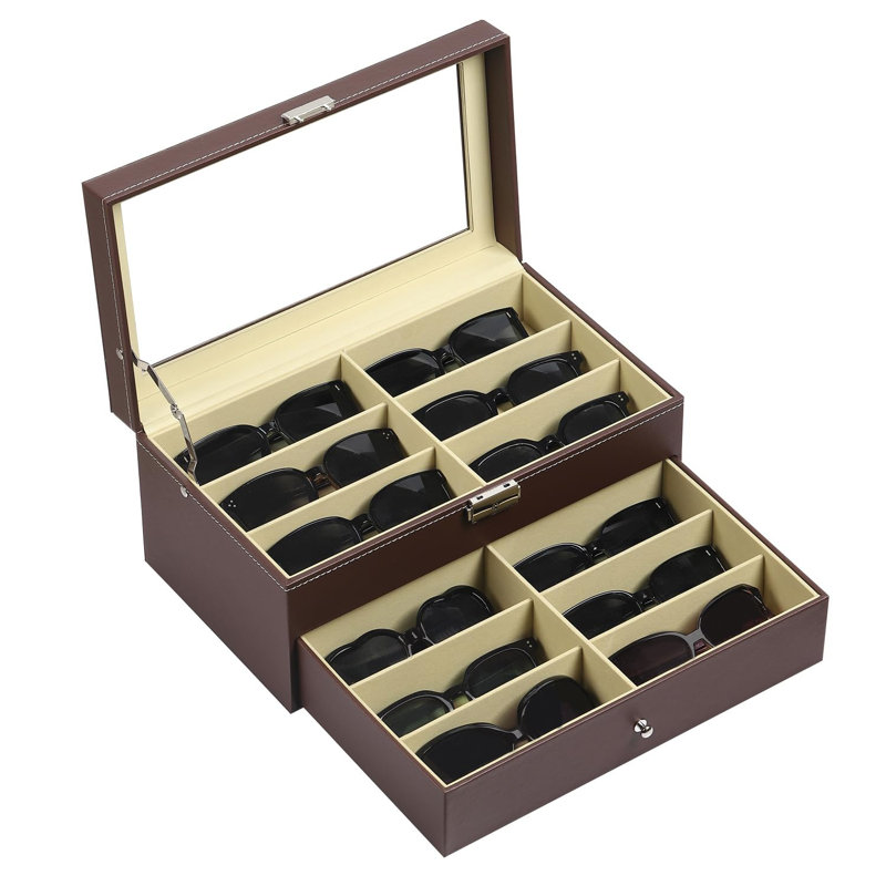 Organisateur de casiers verrouillables en cuir avec rangement pour lunettes et lunettes de soleil