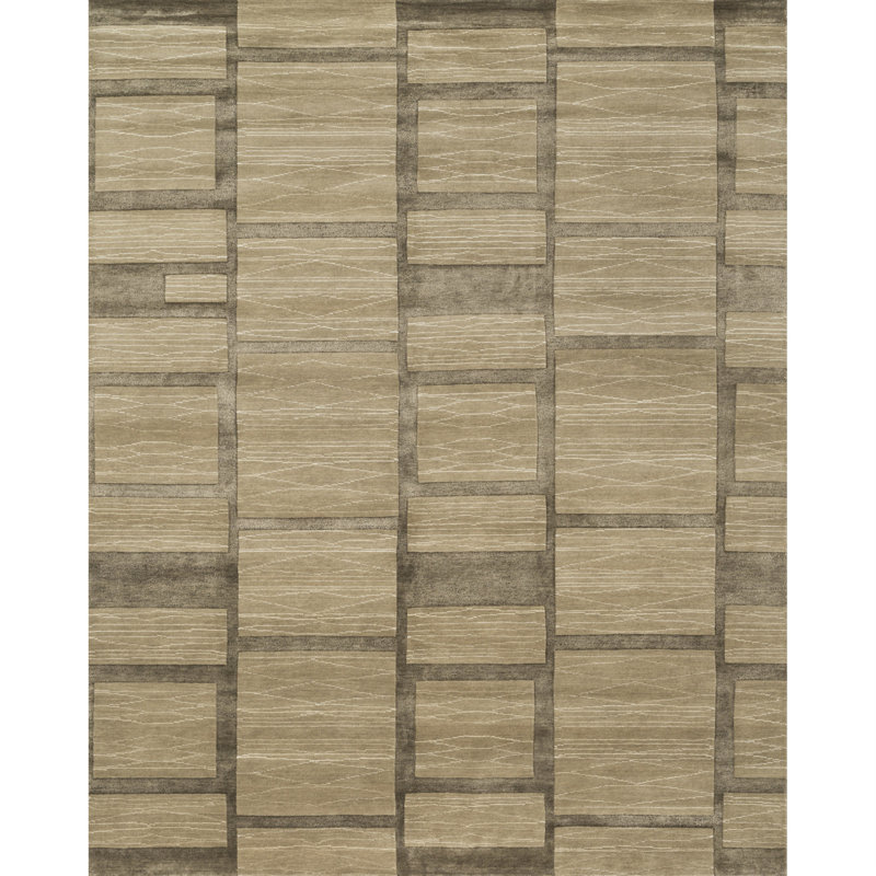 Tapis cendré / brun noué à la main Hermitage, Rectangle 5 pi 6 po x 8 pi 6 po