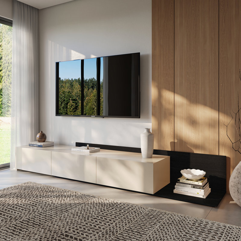 Console télé avec armoire de rangement Noa, Noir / Ivoire
