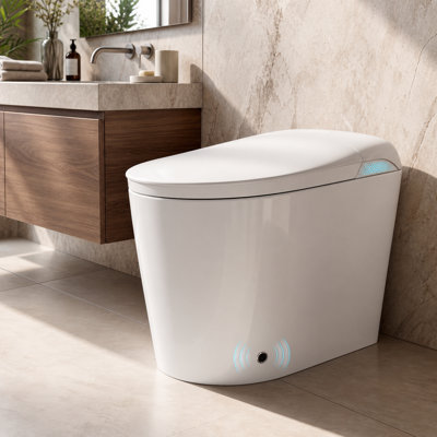 Smart Toilet With Built-In Bidet, Foot Sensor Flush, Heated Seat, Warm Water, Warm Air Dryer, Remote And Knob Control, Digital Display