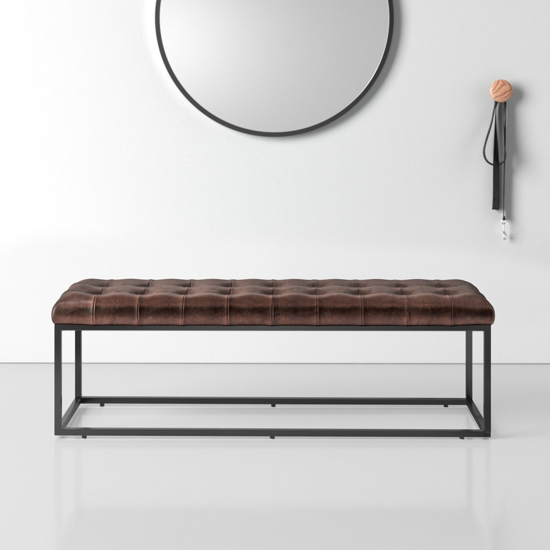 Pearson 50"-55" Tufted Genuine Leather Bench, Dark Sienna Top Grain Leather, 17.5" H x 55" W x 17" D