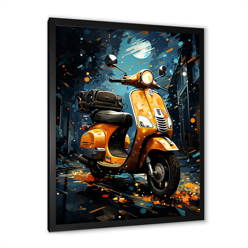Impression sur toile Urban Nightly Scooter Vibes I, Cadre simple noir, H 44 po x l 34 po x P 1,5 po