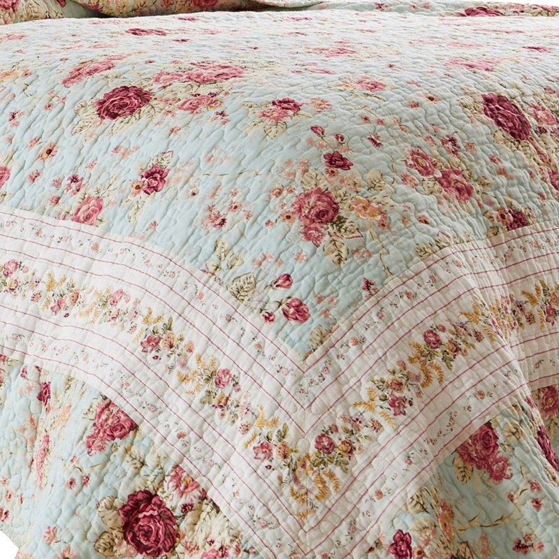 Ensemble de courtepointe 2 pièces en mélange de coton bleu / rouge Rosle
