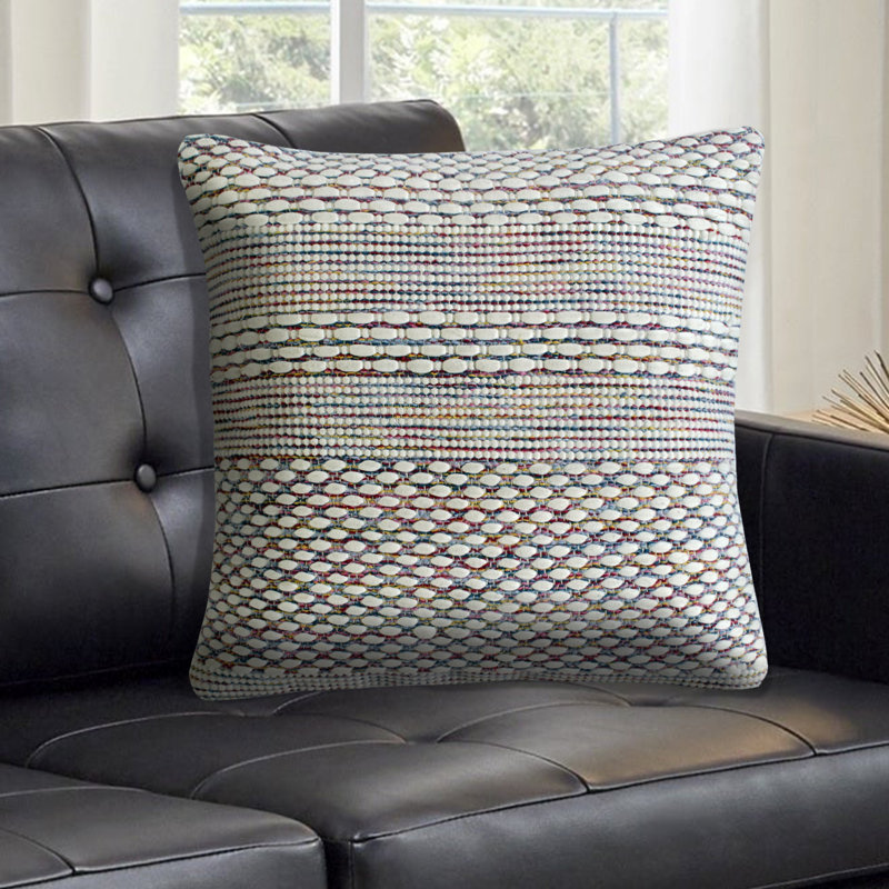 Multicolored Textured Motif Striped Square Throw Pillow, 20"