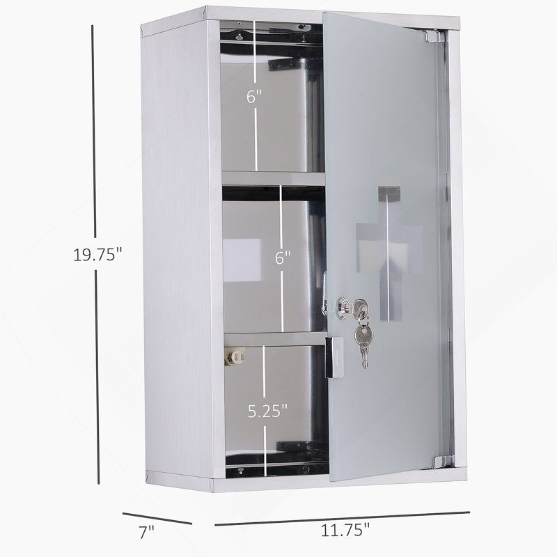 Armoire à pharmacie murale verrouillable avec tablettes à 3 niveaux, acier inoxydable pour un rangement médical sécuritaire et organisé