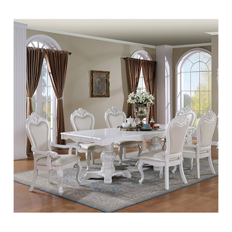 Ensemble de table de salle à manger 7 pièces Loygie, 7 pièces : table, 6 chaises, Blanc, Beige