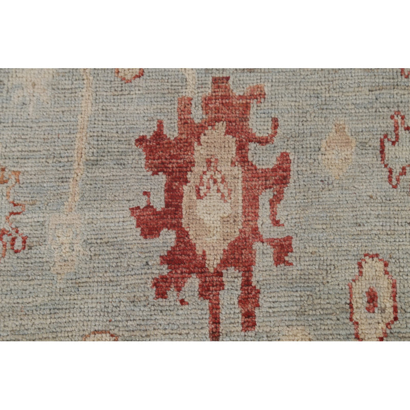 Tapis floral bleu / orange en laine noué à la main 5 pi 9 po x 9 pi 1 po Floral