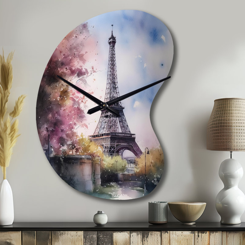 Beautiful Eiffel Tower In Paris V - Boom Shape Blue Wall Clock Sculpture, Small