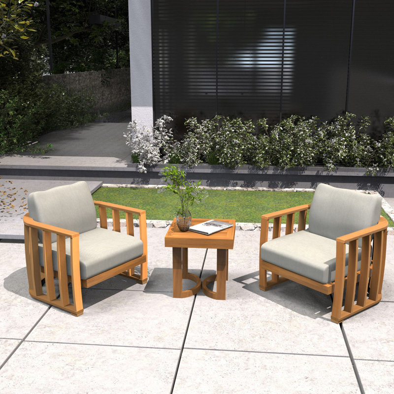 2 - Person Acacia Solid Wood Patio Dining Set Square Table with Cushions Included