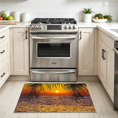 Orange Palm Trees Sunset Tropical Beach Beautiful Coast Coconut Machine Washable Indoor Area Rug