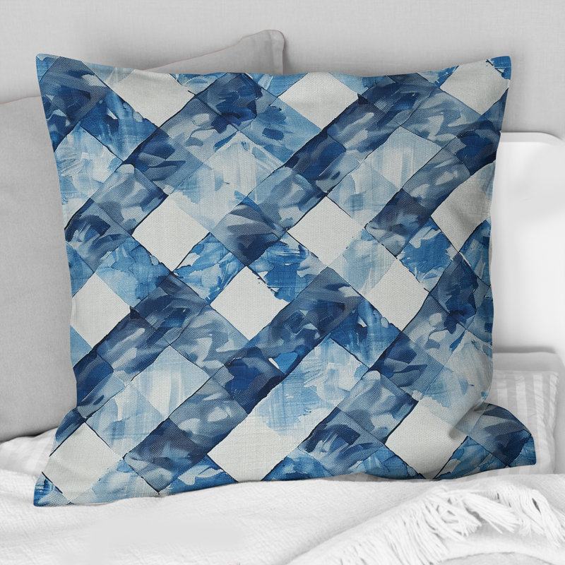 Coussin bleu et blanc Mid-Century Gingham I - Mid-Century, H 16 po x l 16 po