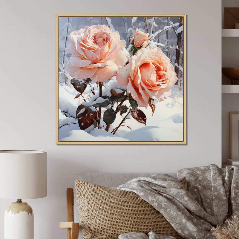 Corail roses charme en hiver, Cadre naturel flottant, H 24 po x l 24 po x P 1 po
