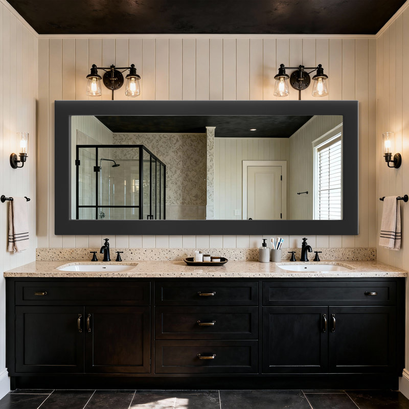 Rectangular Decorative Wall Mirror With Statement Deep Frame, HD Tempered Glass Vanity Mirror For Bathroom, Entryway, Or Bedroom