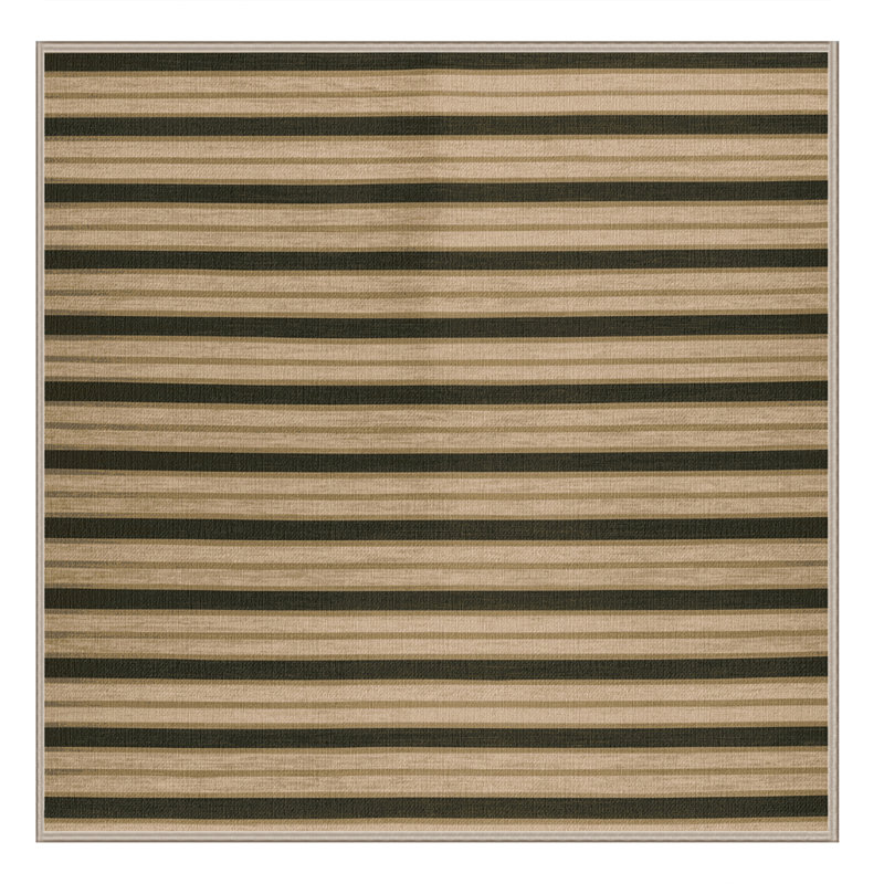 Tapis brun à rayures horizontales lavable à la machine, Carré 4 pi