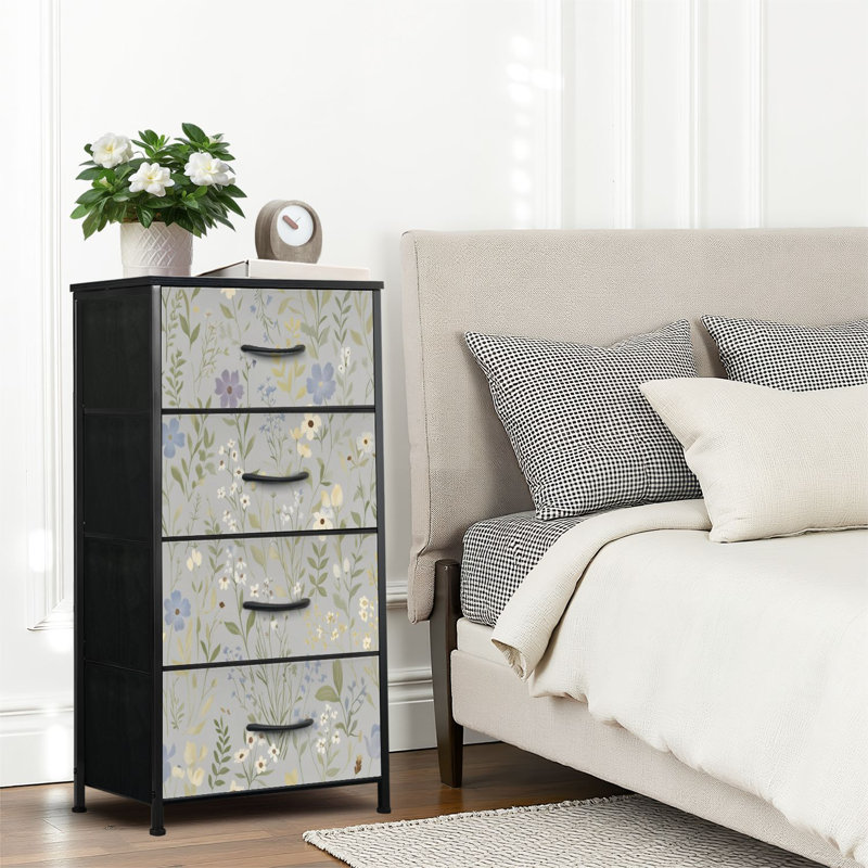 4 Drawer Dresser for Bedroom, Narrow Chest of Drawers, Wooden Top and Study Iron Frame 18"x37.5"-(WxH)