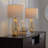 Glass 25" Table Lamp In Gold Metal And White Glass With White Linen Shade - Set Of 2-1092734297