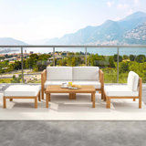Gracie Oaks 5 Pcs Outdoor Conversation Furniture Set With 3 Chairs 1 Ottoman 1 Coffee Table