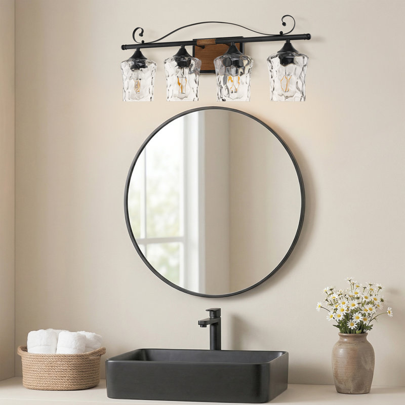 Éclairage pour salle de bain à 4 lumières avec abat-jour en verre