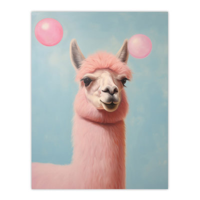 Wall Art Print Bubblegum Llama Pastel Pink Fun Kids Living Room