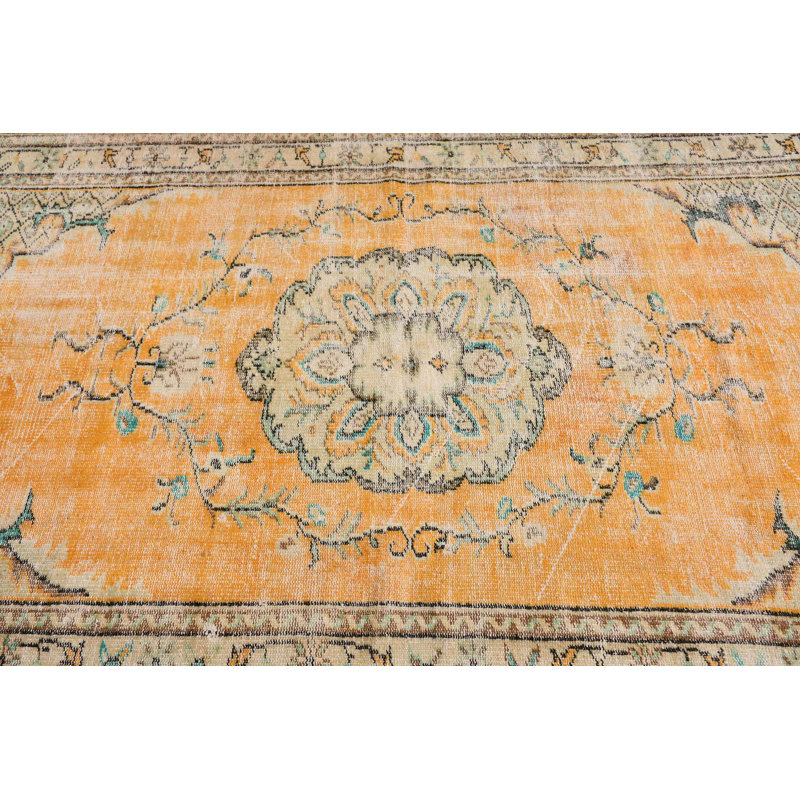 Grand tapis turc jaune tissé à la main Oushak idéal pour rehausser le décor de la chambre à coucher et créer un espace invitant dans votre maison