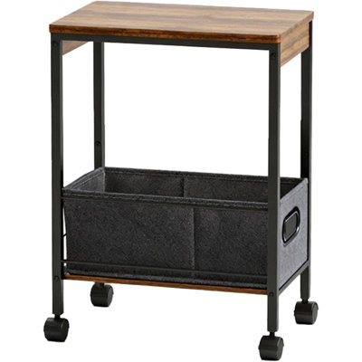 Rolling Cart With Wheels, Slim Narrow Side Table With Storage Basket, Metal Mobile End Table & Nightstand For Small Spaces, Living Room Bedroom Sofa Table, Brown
