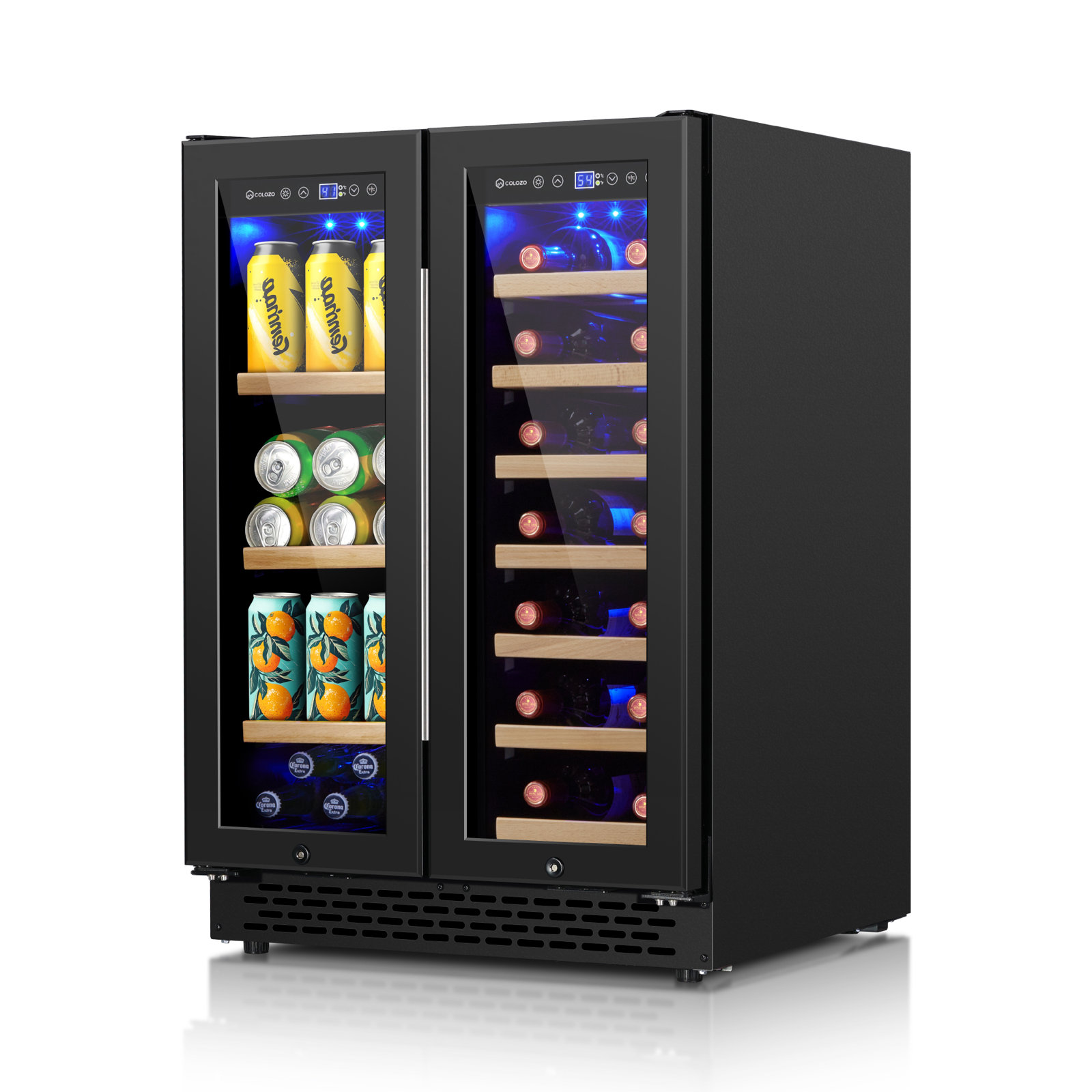 24 Inch Black Wine Beverage Refrigerator,  Dual Zone Wine Fridge Under Counter With Stainless Steel Glass Door And Lock,  Mini Bar Fridge For Home — FIN-0014501 | Fridge.com