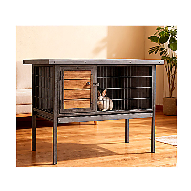 Cage à lapin en bois surélevée sans plateau de fuite, gris
